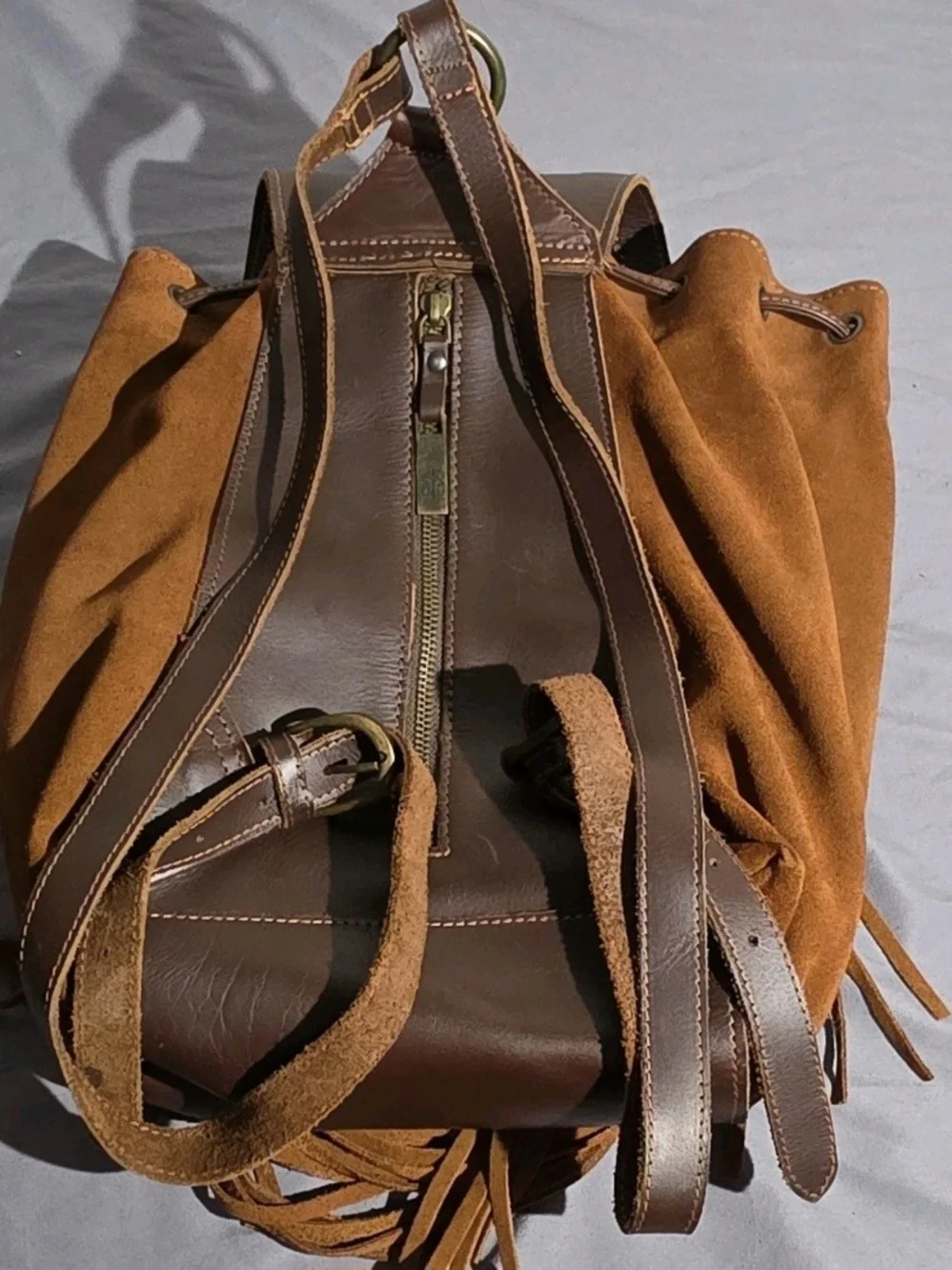 STS Ranchwear Dark Brown Leather Fringe Backpack with Tan Floral Appliqués - Picture 2 of 9